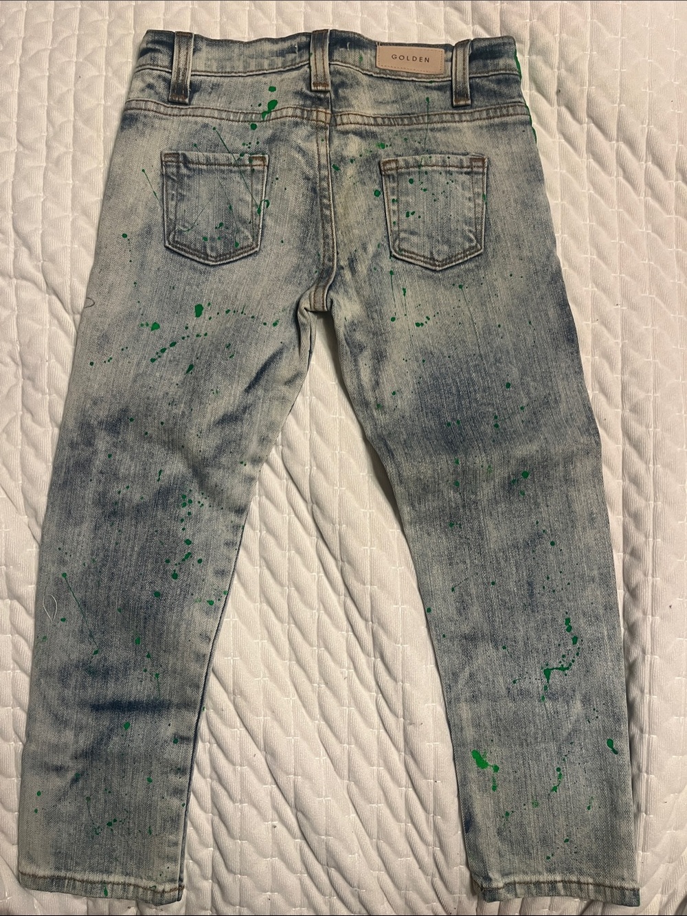 Kids Light Wash Denim Jeans with Green Side Stripes